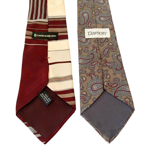 CONTE di MILANO and DAMON 2 Piece Men’s Neck Ties 100% Silk Geometric & Paisley - Picture 3 of 8